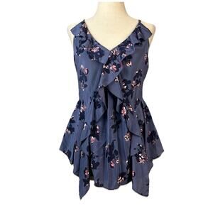 Rebecca Taylor Exclusive Blue Silk Floral Tank Top Ruffle Details Womens 4